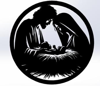 Nativity Scene in Manger | Christmas Line Art
