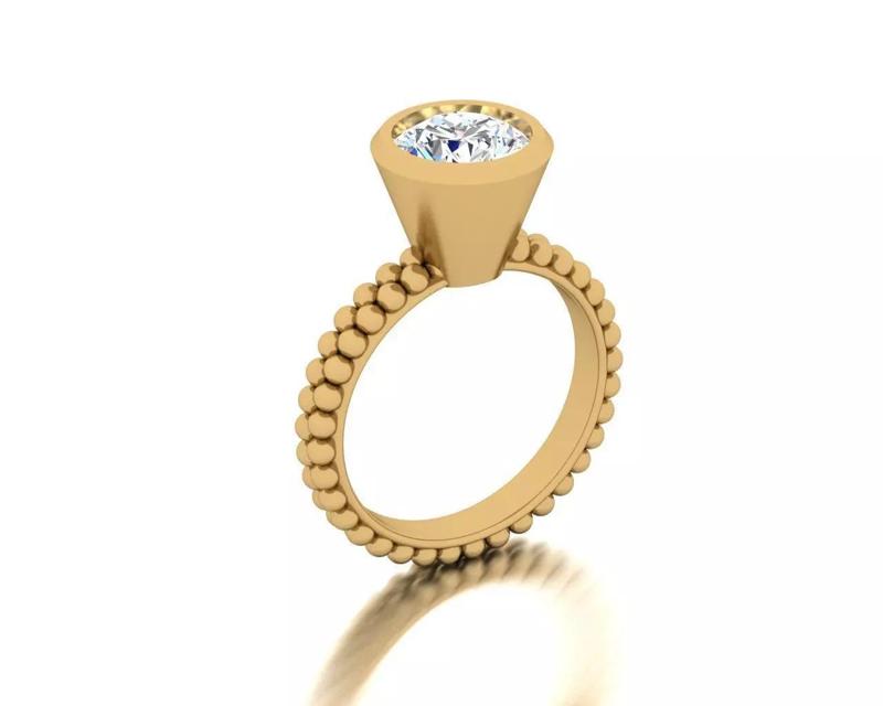 Beaded Gold Solitaire Ring  Diamond Engagement Ring