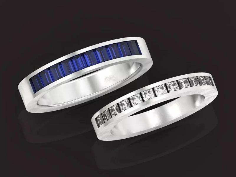 Baguettes and Princess Cuts Channel wedding Ring 1253