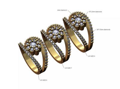 Bubble cluster diamond lips ring US sizes 6 7 8