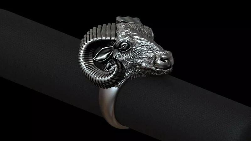 Aries ram biker ring with horns