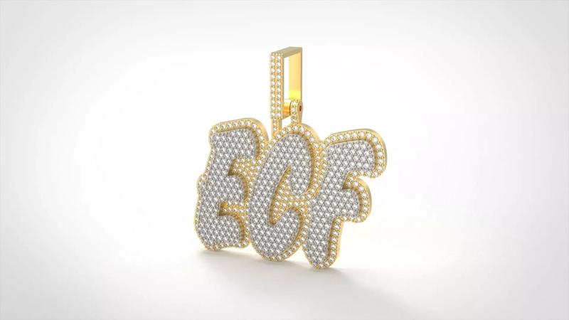 Model 1097  ECF Name-Logo Iced Out Diamond Hip Hop Pendant