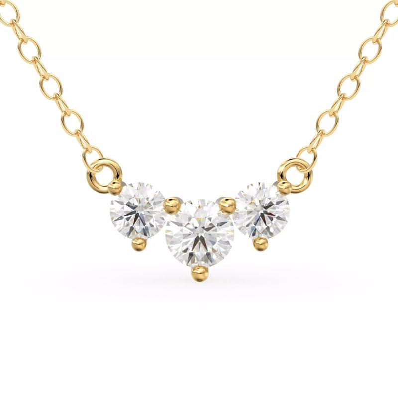 Trio Diamond Necklace Gold Zircon Prong 3 Stone Pendant