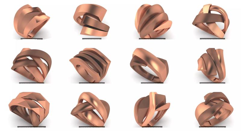 13 Fused Plate Curved Wire Mesh High Jewelry Plain Gold Ring  3D Model Collection