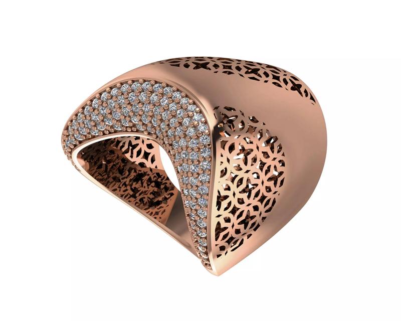 Wire Mesh Diamond Cluster High Jewelry Italian Cocktail Ring