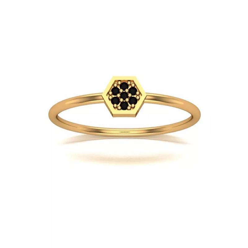 Jewelry hexagonal gold ring with onyx