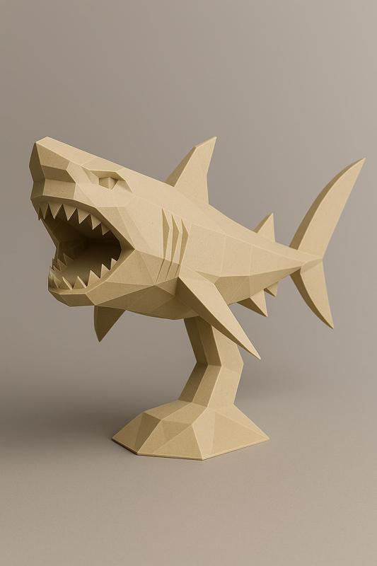 Low-Poly Shark Statue – 3D Printable Geometric Sea Predator