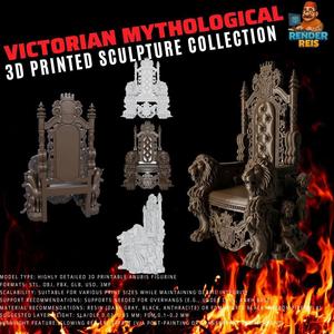 3D Printable Baroque-Style Throne with Lion and Cherub Decorations