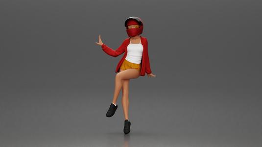 woman in Red Jacket and Helmet Sitting on the Motorbike