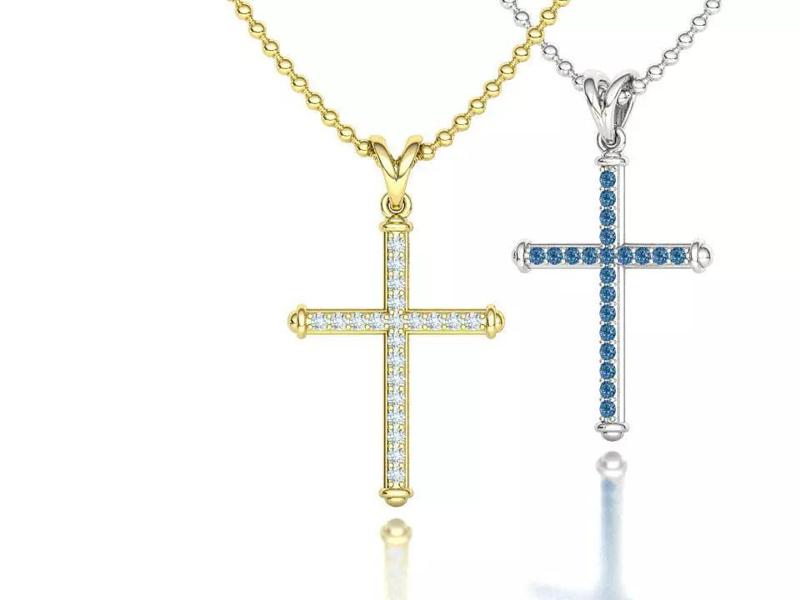 Diamond Cross Necklace 2mm stone around HALF CARAT TW