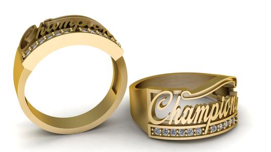 3D Printable Champion Ring with Diamond Accents