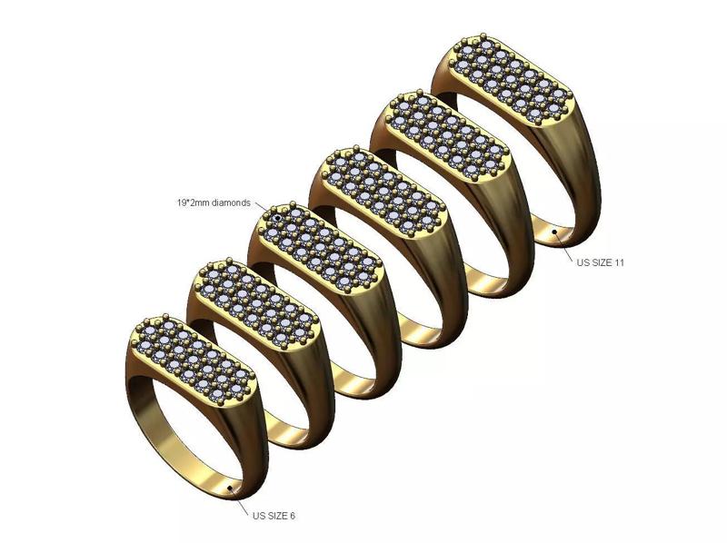 Diamond slot shaped signet ring US sizes 6to11