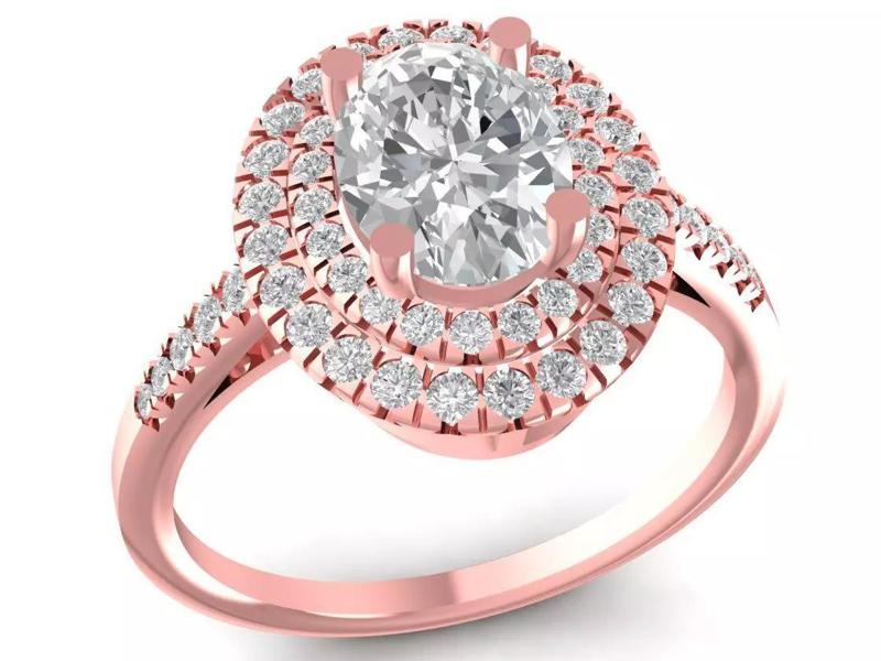 Luxury Oval Green Gemstone Double Halo Diamond Ring  2637