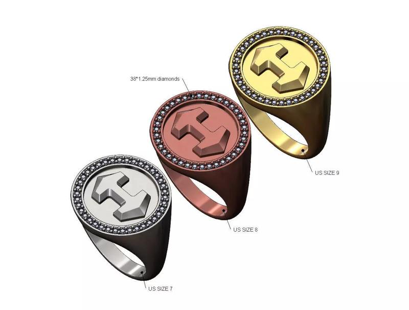 Diamond Super H Hermes signet ring US sizes 7 8 9