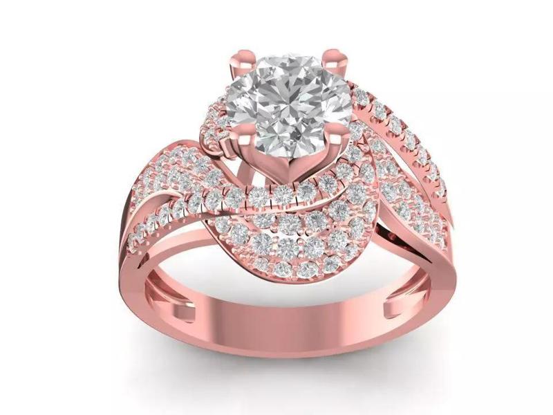 Luxury Halo Diamond Engagement Ring Women 3D Model 1174