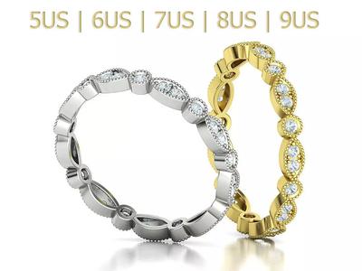 Diamond Vintage Milgrain Band Ring Eternity Band 5US-9US sizes