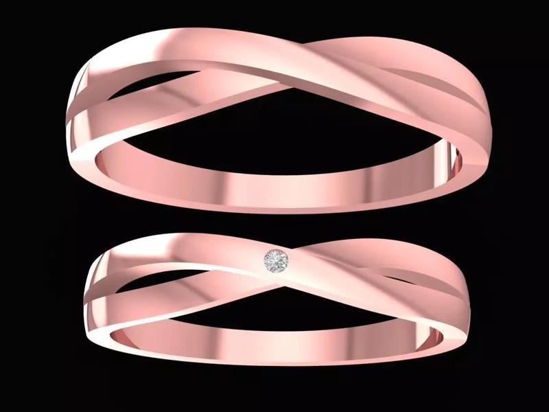 Twist Design Gold Couple Ring with Small Diamond 2633