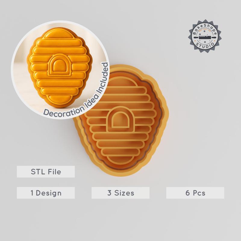 Honeycomb Shape Cutter & Stamp Set, Perfect for Cookies & Fondant, Hexagon Nest, S/M/L Sizes, 6 Pieces