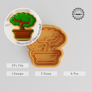 Bonsai Tree Shape Cutter & Stamp, 3 Size Cookie & Fondant Mold Set, Miniature Garden Tree, Indoor Bonsai STL