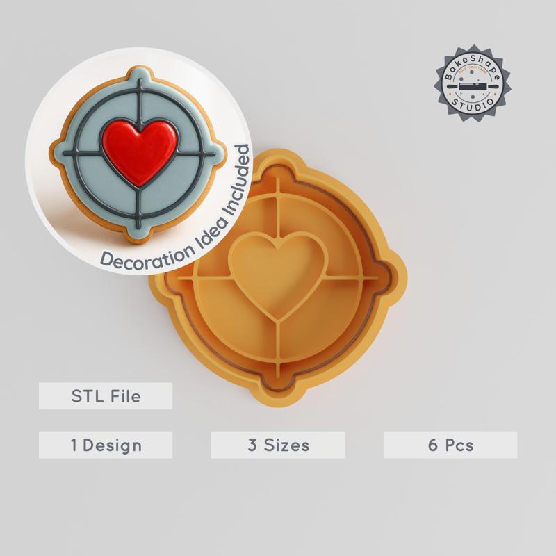 Crosshair Shape Cutter & Stamp, cookie & fondant set, 3 sizes (S/M/L), 6 pieces, perfect for aiming & target designs