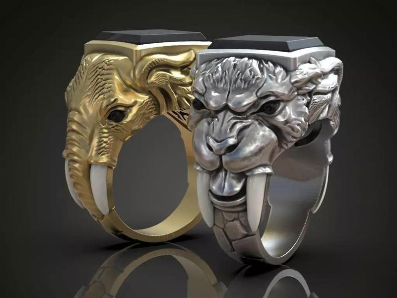 Ring sabertooth tiger and elephant