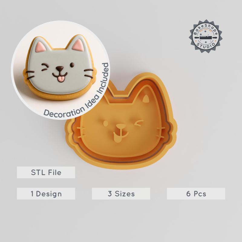 Naughty Emotion Shape Cutter & Stamp, Cookie & Fondant Decor, 6-Piece Set, S/M/L Sizes, Playful Wink & Mischievous Smile Designs