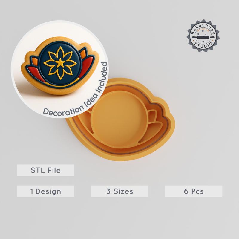 Pushya Nakshatra Vedic Astrology Shape Cutter & Stamp, Cookie & Fondant Design, S/M/L Sizes, 6-Piece Set