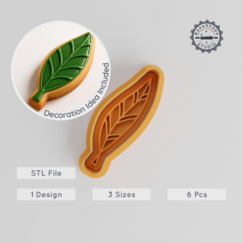 Leaf Cookie Cutter & Stamp Set, Nature Leaf, Perfect for Fondant, Botanical Design, 3 Sizes S/M/L, 6 Pieces