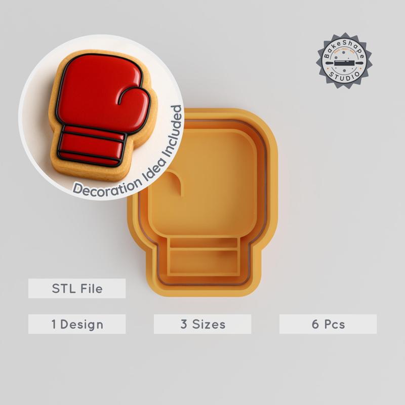 Boxing Glove Cookie Cutter & Stamp, Perfect for Cookies & Fondant, Includes S/M/L Sizes, 6-Piece Set