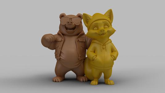 Cool Bear and Fox Figurine Set