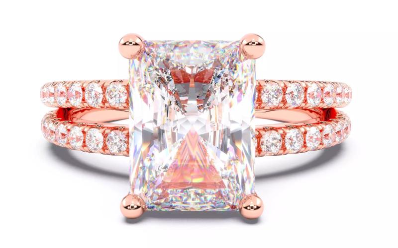 Radiant Diamond Pave Setting Solitaire Ring