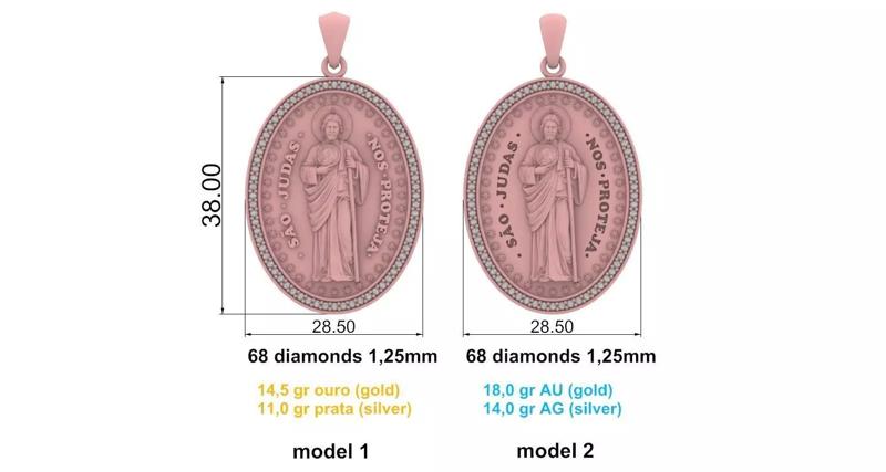 Medalha Sao Judas Tadeu portugues para diamantes 1-25mm