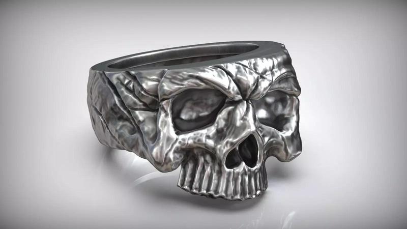 Half Skull Head Bones Ring