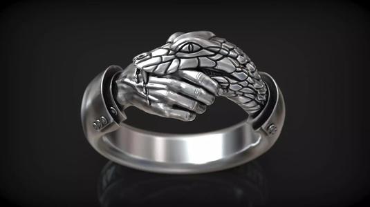 Handshake Trust No One Snake and Hand Man Ring