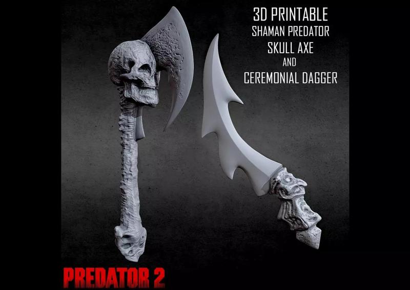 3D PRINTABLE SHAMAN PREDATOR SKULL AXE AND CEREMONIAL DAGGER
