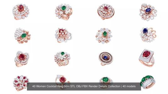 40 Women Cocktail Ring 3dm STL OBJ FBX Render Details Collection