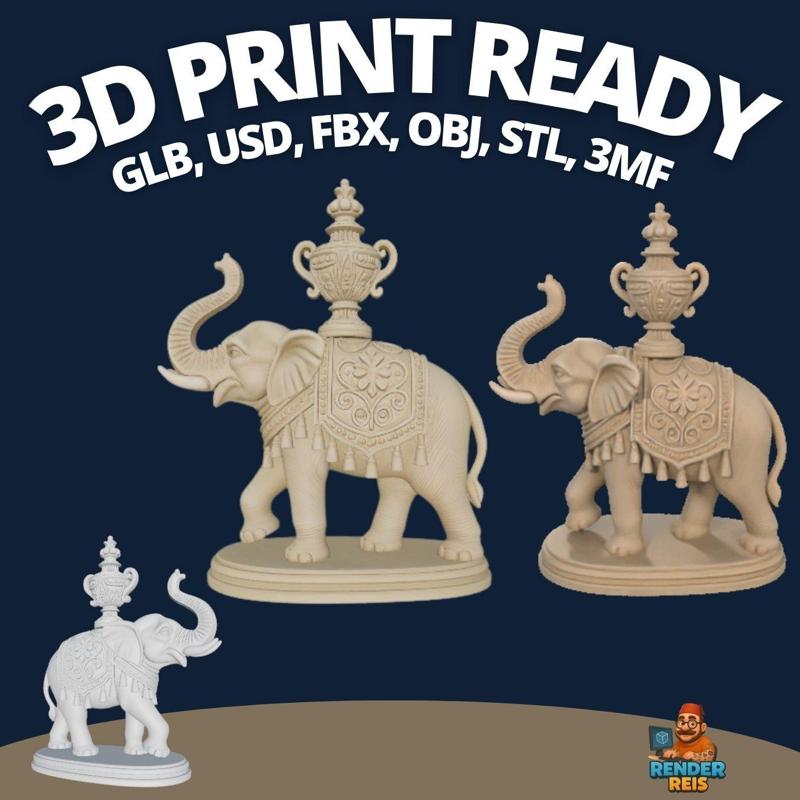 Asia-Inspired Decorative Elephant and Vase Sculpture – 3D Printable Model