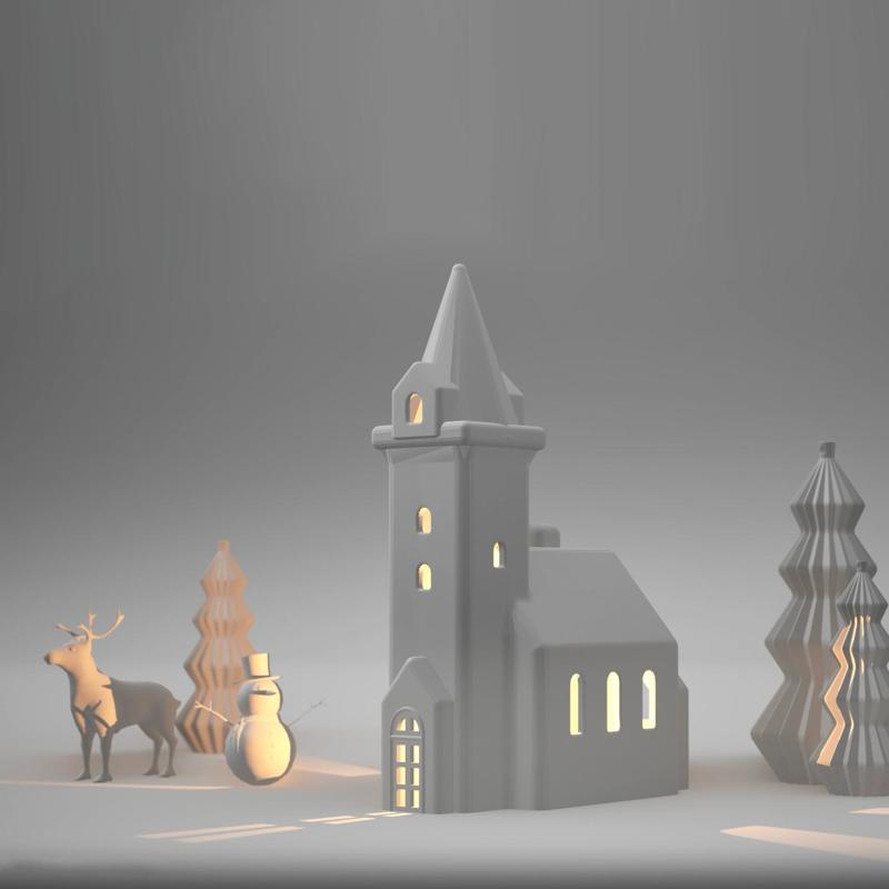 Small Christmas church with candle holder