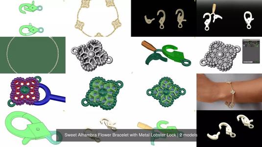 Sweet Alhambra Flower Bracelet with Metal Lobster Lock 3D Model Collection