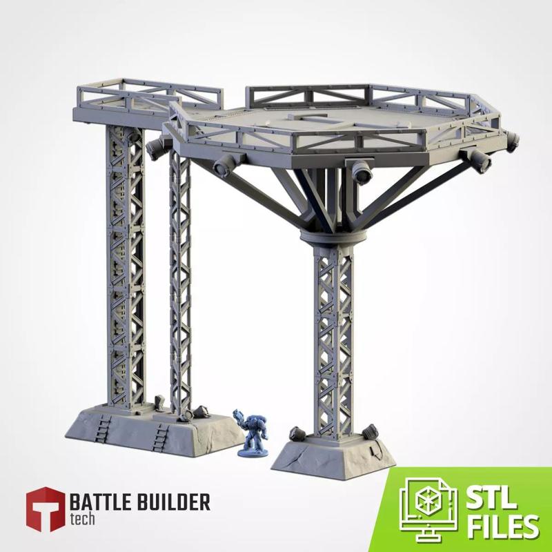 HELIPORT futuristic structure with metal poles