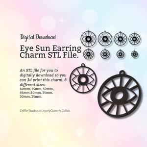 Eye Sun Earring Charm STL File - Digital Download -8 Sizes- Necklace Earring Keyring Celestial Design