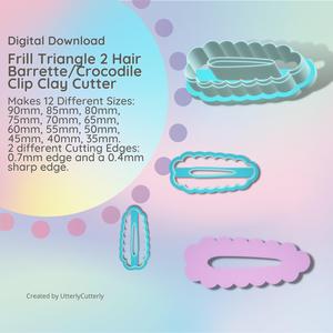 Frill Triangle 2 Hair Barrette/Crocodile Clip Clay Cutter - STL Digital Download- 12 sizes - 2 Cutter Versions, Accessories, 3d Print