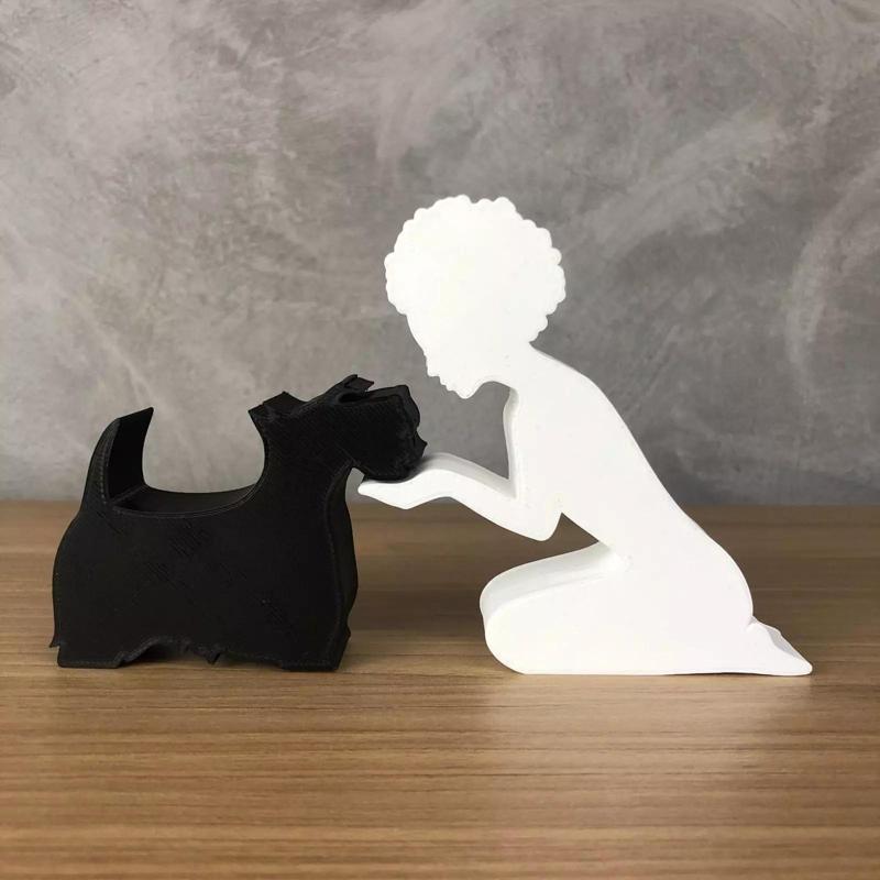 Girl and her Scottish Terrier -afro hair- for 3D printer