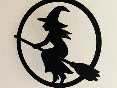 Halloween Witch on Broom – Circular Hanging Decoration