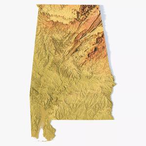 Alabama Topographic Map STL Model