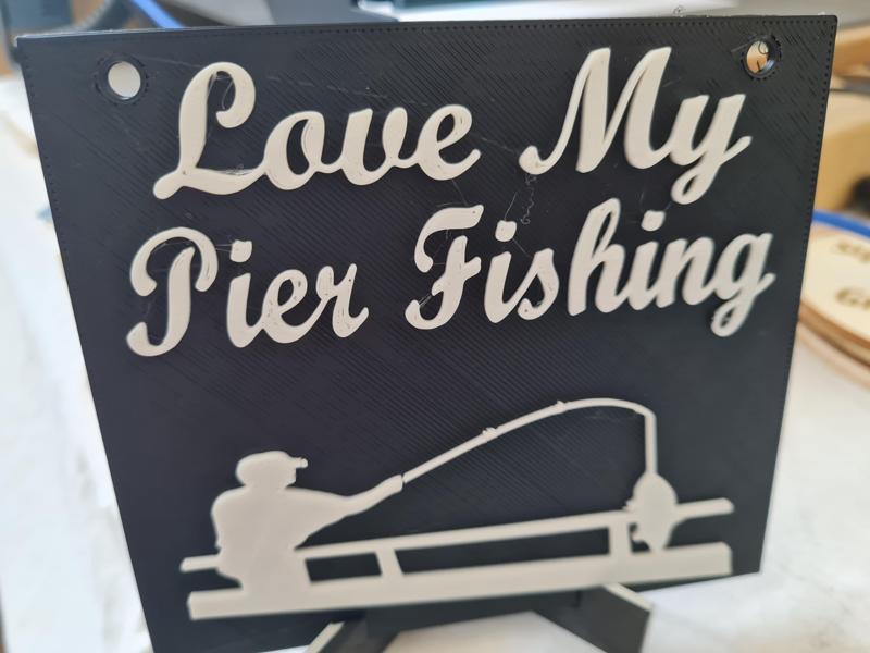 "Love My Pier Fishing - Dedicated Angler's 3D Printed Plaque with Stand"