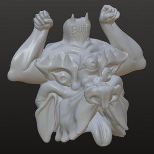 Buff Dog with Chicken Head Art Piece, 3D Printable OBJ Decor