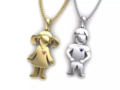 Girl and Boy Pendants Engravable models 3D Model Collection