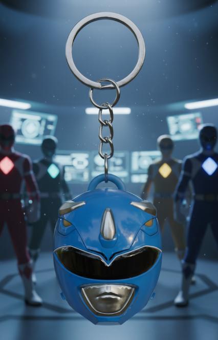 Blue Ranger Helmet Keychain - Mighty Morphin Triceratops Power - Power Rangers - Ready to Print