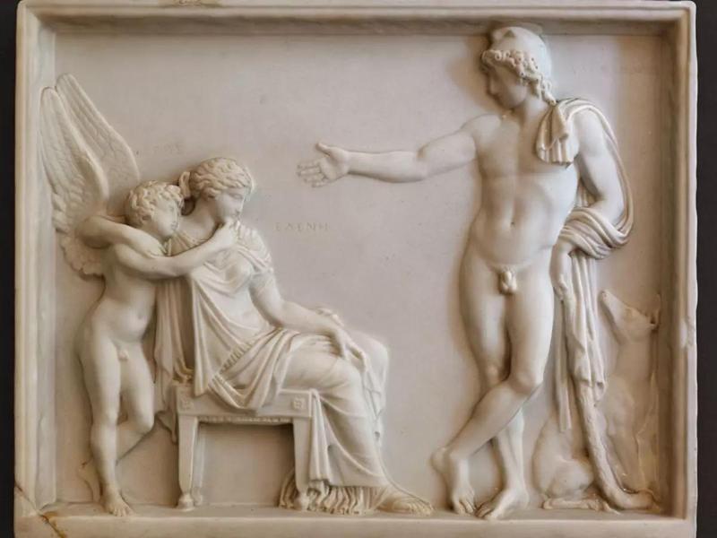 Paris Helen and Eros relief at Achilleion palace on Corfu island